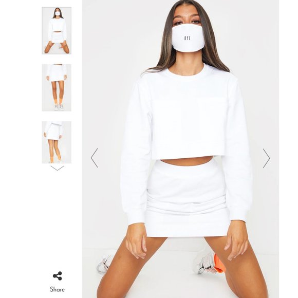 WHITE POCKET DETAIL High Waisted SWEAT MINI SKIRT - Picture 4 of 4